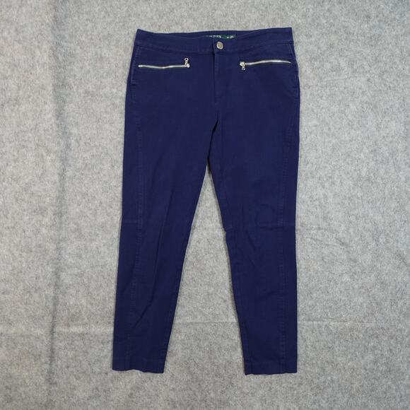 Ralph Lauren Pants Womens 6 Petite Ankle Cropped Skinny Blue Zip Pockets - Picture 1 of 9